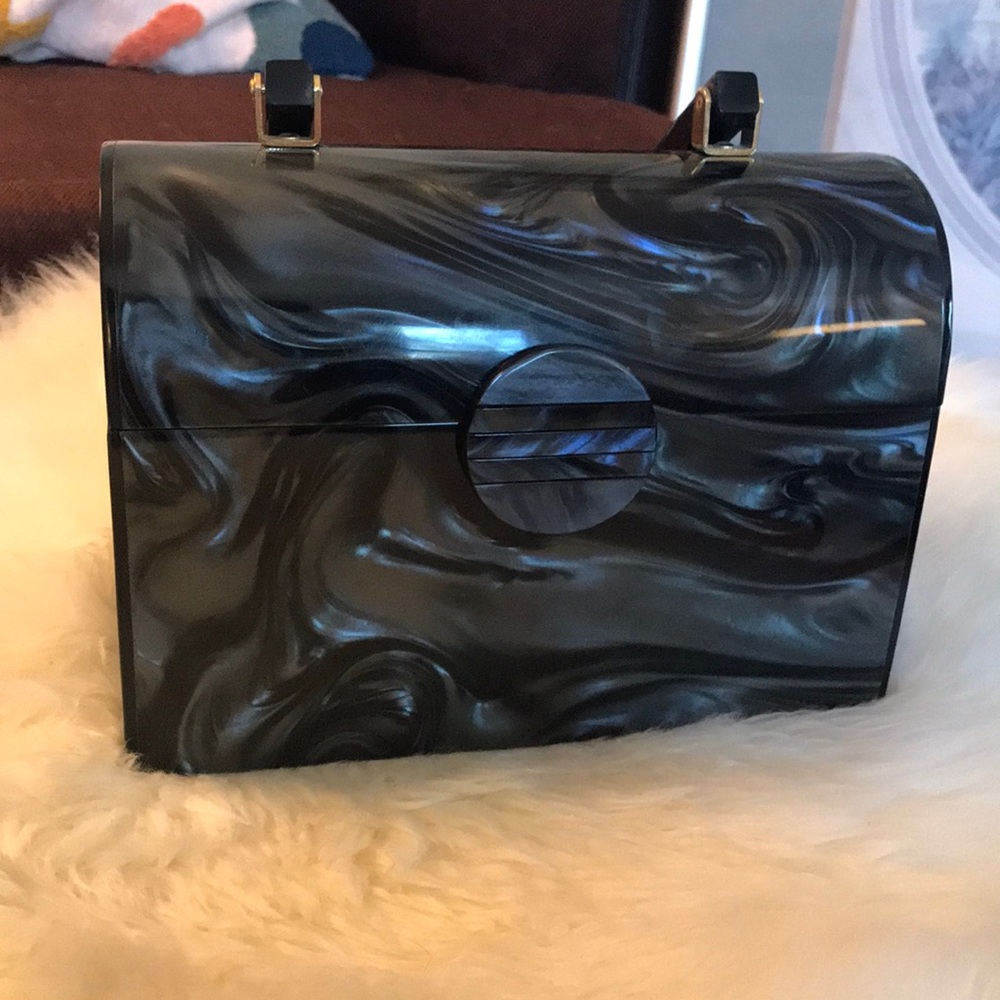 Saddle River Black Swirl Hard Sided Box Purse